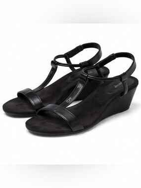 Style & Co Black T-Strap Wedge Sandals Size 6.5M